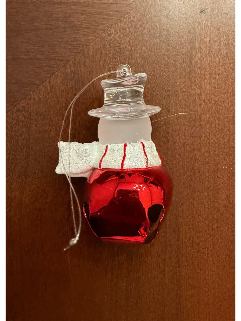 Christmas Snowman Bell Ornament with Clear Hat and Red Scarf